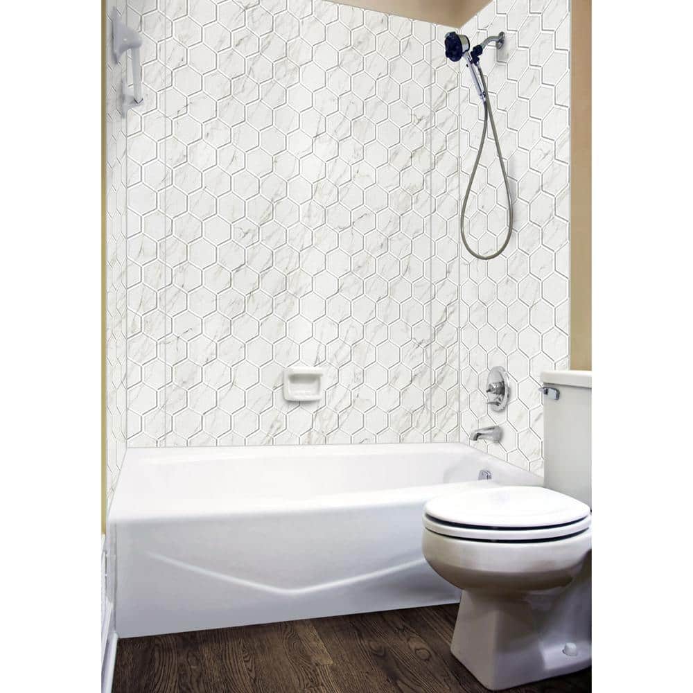 Hex Tile Marble PVC Glue-Up Tub and Shower Wall Panels