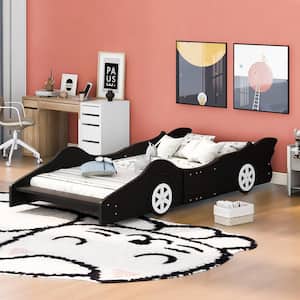 Black Twin Size Race Car-Shaped Platform Bed with Wheels