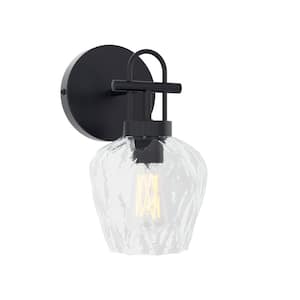 Houston 5.4 in. W 1-Light Matte Black Modern Wall Sconce with Hanging Bell Clear Glass Shade