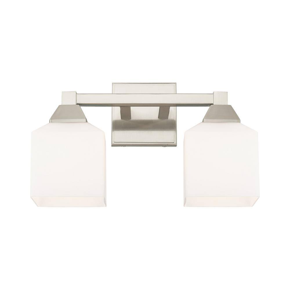 Aragon Brushed Nickel 2-Light Vanity with Satin Opal Glass