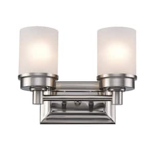 Fusion 12 in. 2-Light Brushed Nickel Bathroom Vanity Light Fixture with Frosted Glass Shades