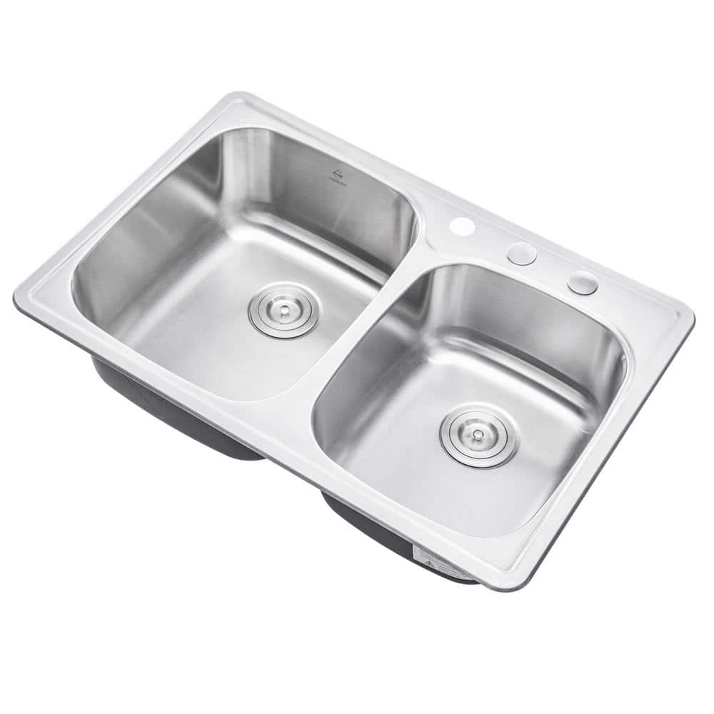 33-Inch Brushed Stainless Steel Double Bowl Kitchen Sink