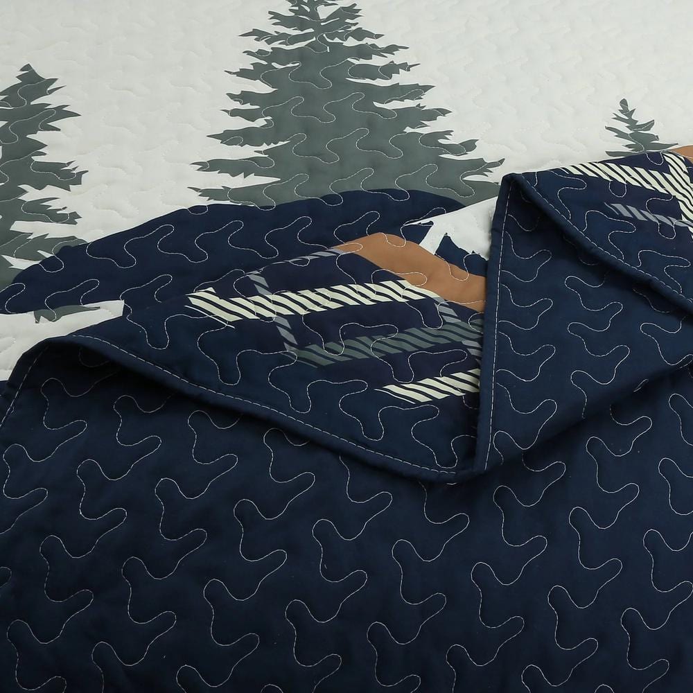 King Blue Reversible Rustic Lodge Quilt Set