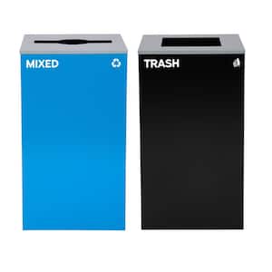 58 Gal. Black Commercial Trash Can Receptacle and Blue Recycle Bin Combo