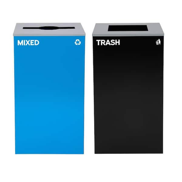 58 Gal. Black Commercial Trash Can Receptacle and Blue Recycle Bin Combo
