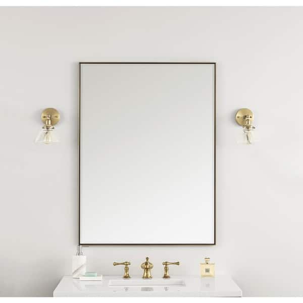 James Martin Vanities Rohe 30 in. W x 40 in. H Rectangular Framed Wall Mount Bathroom Vanity Mirror in Champagne Brass