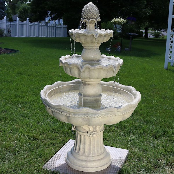 Sunnydaze Decor 51 In 3 Tier Pineapple Outdoor Garden Patio Water Fountain White Fc 73903 The Home Depot Sunnydaze Decor 51 In 3 Tier Pineapple, Outdoor Patio Fountain