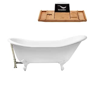 67 in. Cast Iron Clawfoot Non-Whirlpool Bathtub in Glossy White with Brushed Nickel Drain and Glossy White Clawfeet