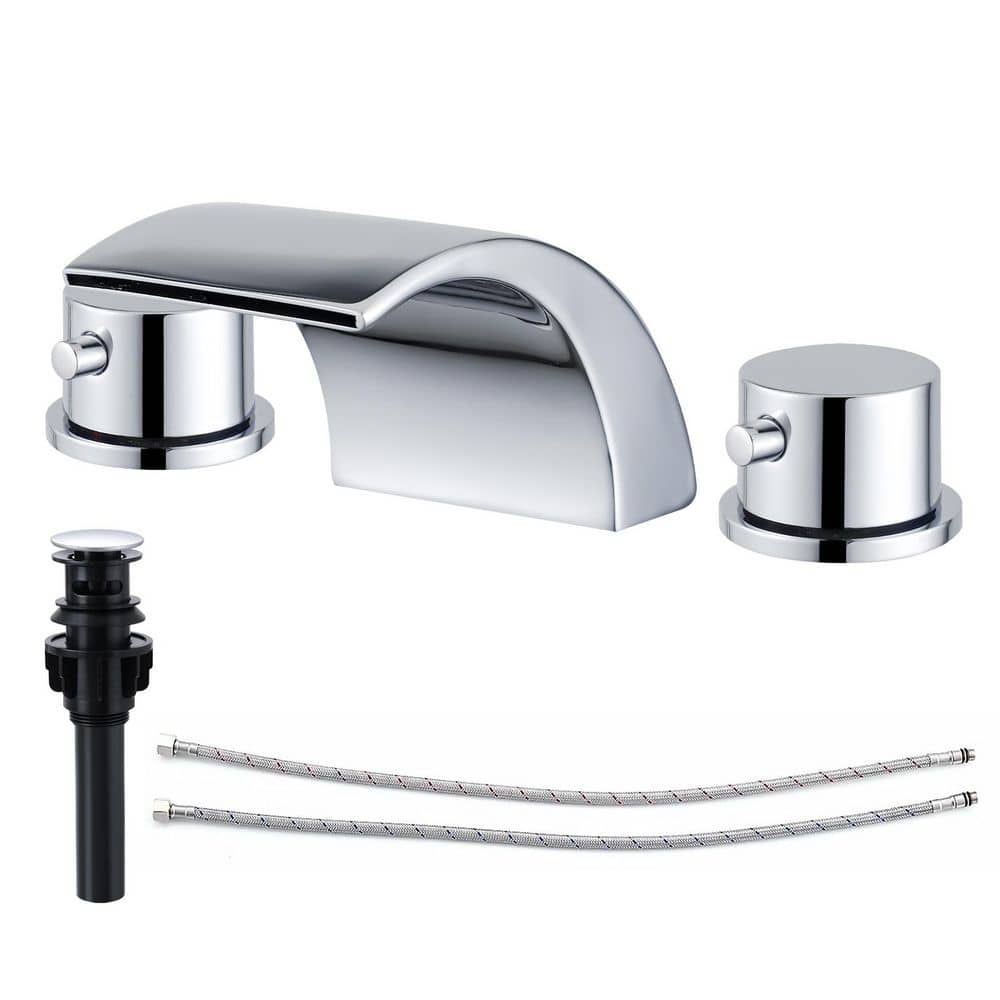 2 Handles 8 in. Widespread Bathroom Faucet 3-Hole Sink Faucet with Pop-Up Drain in Polished Chrome price history on PriceWatchPro