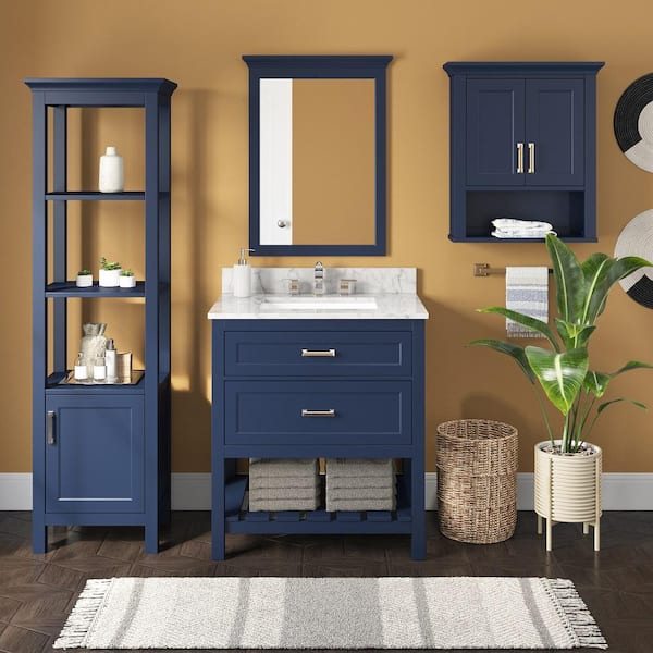 J Collection Devon Painted Blue Recessed Assembled 24 in. W x 30 in. H x 21 in. D Accessible ADA Vanity Base Kitchen Cabinet