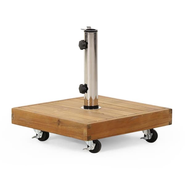 Unbranded New Outdoor Special Classical Composite Patio Umbrella Base Square in Teak, with Wheels