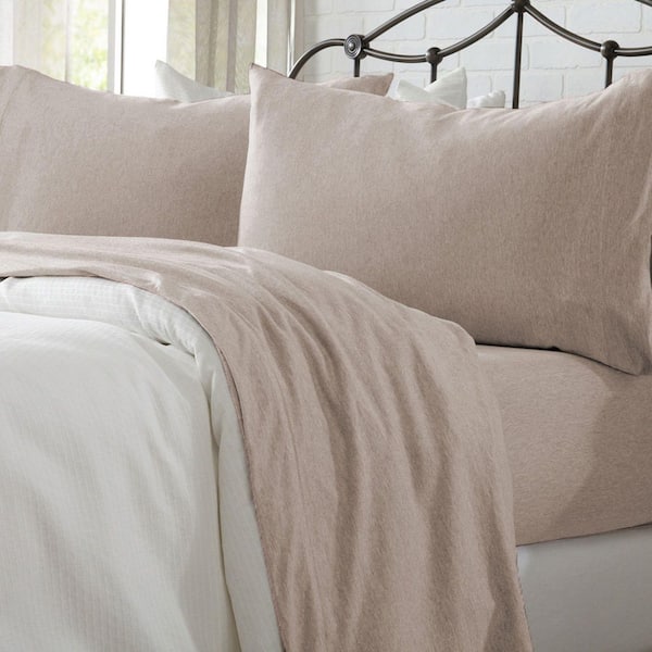 FRESHFOLDS Brown Ultra-Soft Cotton Heathered Melange Jersey Knit California King Sheet Set