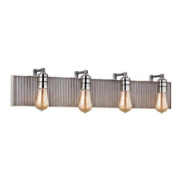 Titan Lighting Corrugated Steel 4-Light Weathered Zinc and Polished Nickel Vanity Light