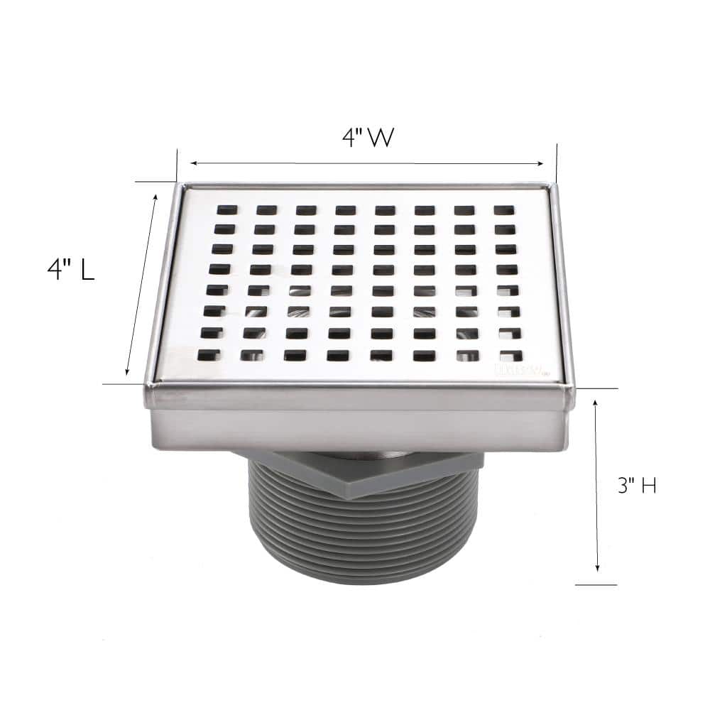 Stainless Steel 4" Square Modern Shower Drain