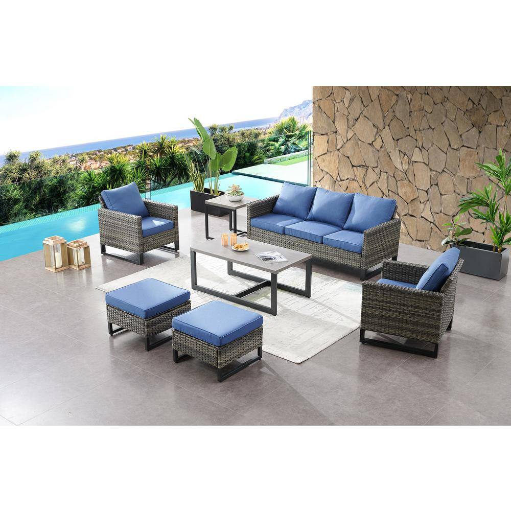 HUMMUH Valenta Gray 7-Piece Wicker Patio Conversation Set with Olefin ...