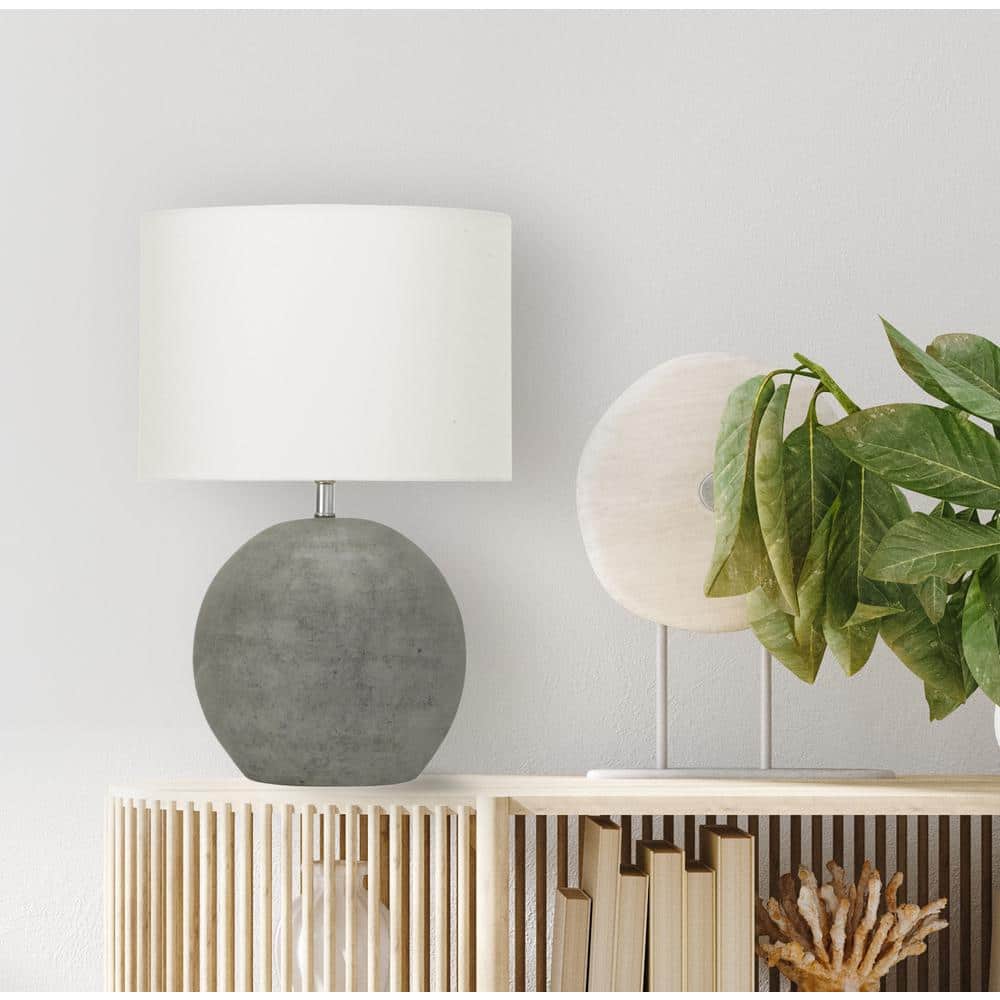 Distressed Grey Terracotta Table Lamp with White Canvas Shade