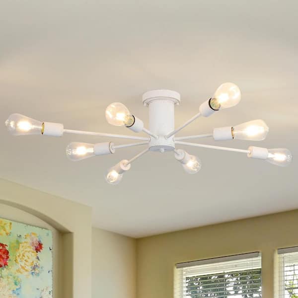 30.07 in. 8-Light White Modern Semi-Flush Mount Ceiling Light for Kitchen Island