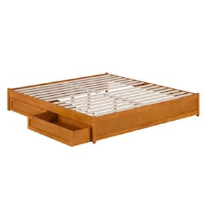 Barcelona Light Toffee Natural Bronze Solid Wood Frame King Panel Platform Bed with Storage Drawers