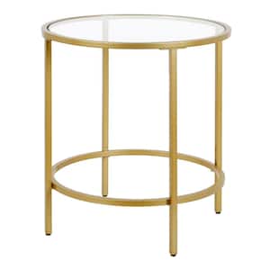 Sivil 20 in. Brass Finish Round Glass Top End Table