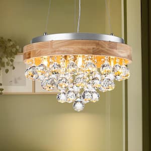 Nimitz 9-Light Sliver Glam Wood Crystal Cluster Pendant Light for Living/Dining Room