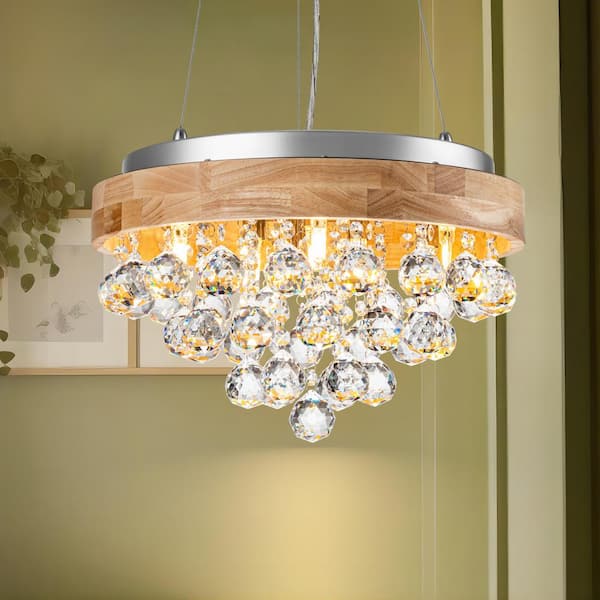 RRTYO Nimitz 9-Light Sliver Glam Wood Crystal Cluster Pendant Light for Living/Dining Room