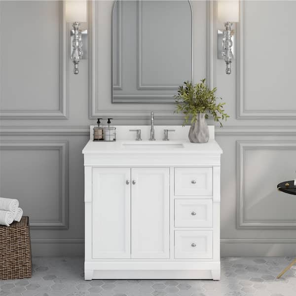 Naples 36 in. W x 21.63 in. D x 34 in. H Bath Vanity Cabinet without Top in White
