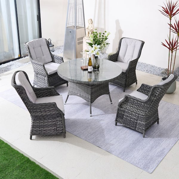 Unathi Gray 5-Piece Wicker Aluminum Outdoor Dining Set with Gray Cushion