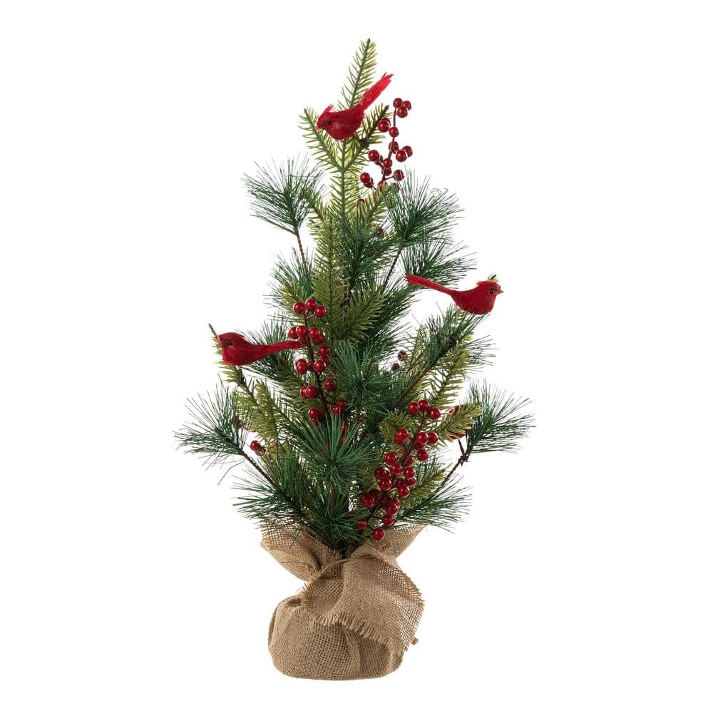 Glitzhome 20 in. H Tabletop Christmas Cardinal Table Tree Decor