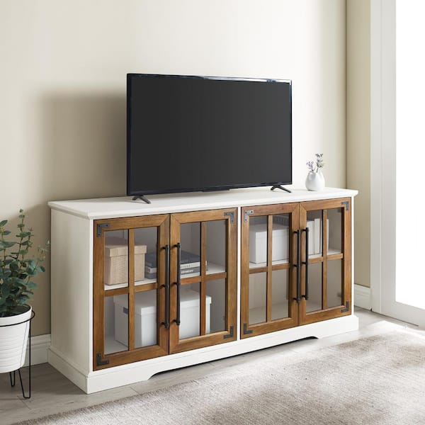 Reclaimed Barnwood Wood Tv Stand, White Glass Door Tv Cabinet