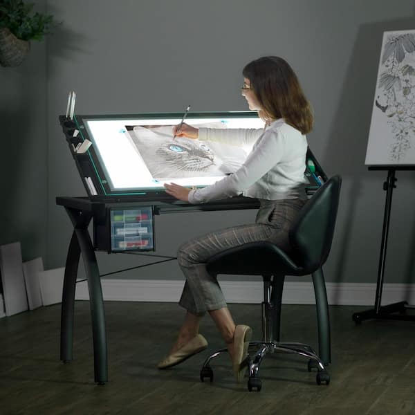 Futura Light Table for Artists, Drawing with Dimmable Light and Adjustable Top, Main Work Surface 38 in. W x 24 in. D
