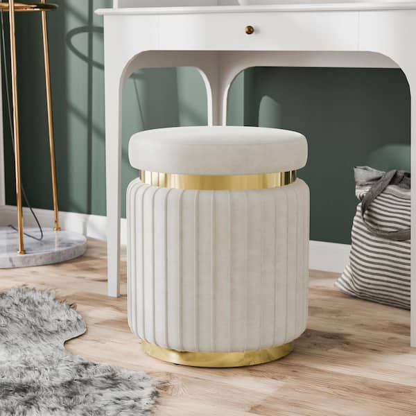 Furniture of America Vija Modern Glam White Velvet Round Accent Ottoman Small (Under 22 in.)