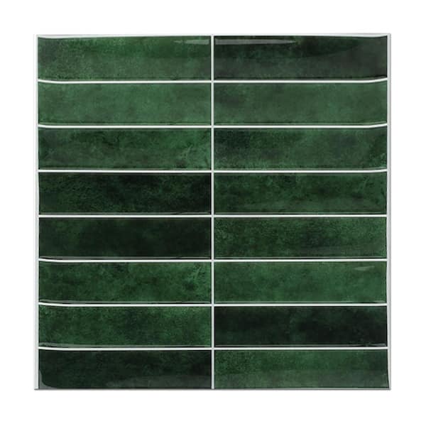 12 in. x12 in. Vinly Tile Peel and Stick Backsplash Self Adhesive Wall Tiles Stick on BackSplash in Green (10-Pack)