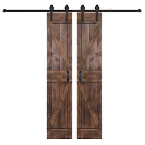 K Series 42 in. x 84 in. Dark Walnut DIY Solid Wood Double Sliding Barn Door with Hardware Kit