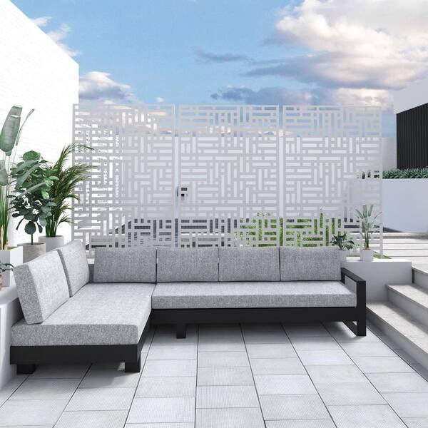 Lirago 75 x 48 in. White Modern Garden Screen Privacy Screen with Rectangle Patterns Wall Decal