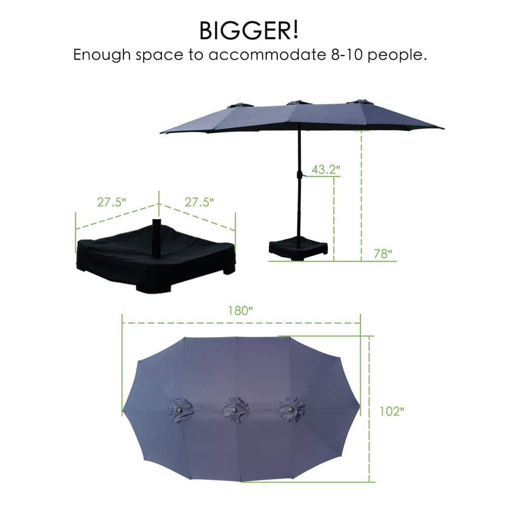 15ft Dark Blue Water Resistant Double-Sided Patio Umbrella