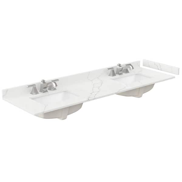 Wyndham Collection 72 in. W x 22 in. D Quartz White Rectangular Double Sink Bathroom Vanity Top in Giotto