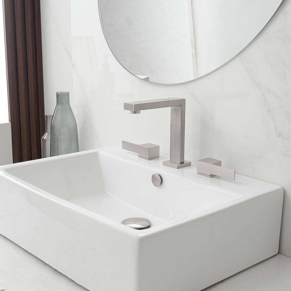Brushed Nickel Widespread Double Handle Low-Arc Bathroom Faucet