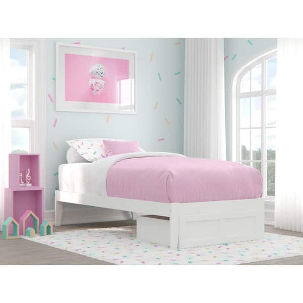AFI Colorado White Twin Solid Wood Storage Platform Bed with Foot Drawer and USB Turbo Charger