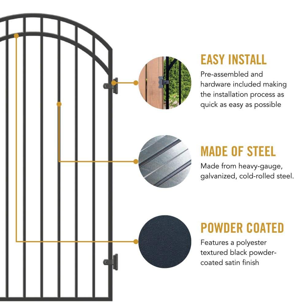 Black Arched Heavy-Gauge Galvanized Steel Garden Gate