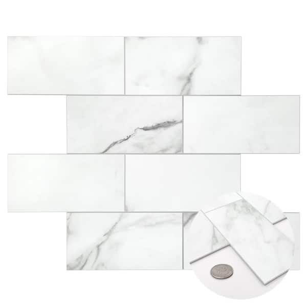 sunwings Subway Carrara Marble 12 in. x 12 in. White Peel and Stick Backsplash Stone Composite Wall Tile (9.69 sq. ft. /Case)