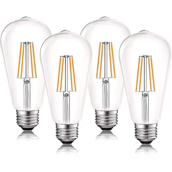 60-Watt Equivalent ST19 Dimmable Straight Filament Clear E26 Vintage Edison LED Light Bulb, Bright White 3000K (4-Pack)