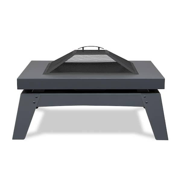 Breton 37 in. x 20 in. Square Steel Wood-Burning Fire Pit in Gray with  Spark Screen and Protective Cover