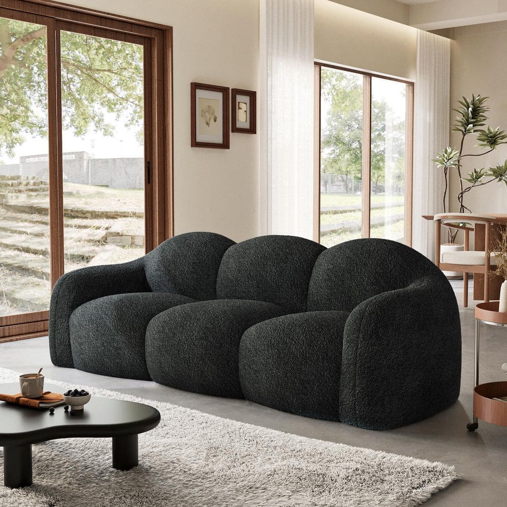 Magic Home 90 in. Straight Arm 3-Seater Curved Comfy Teddy Velvet