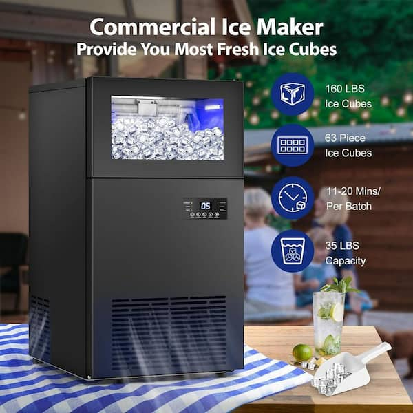 Commercial Ice Maker 130 lb./24 H Freestanding Ice Maker Machine with 35 lb. Storage and Essential Accessories, Black