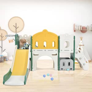 Green Indoor/Outdoor Kids Climbers Playhouse with Slide and Basketball Hoop