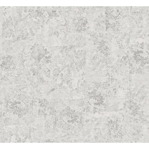 A-Street Prints Grey Eisen Silver Abstract Botanical Wallpaper Sample