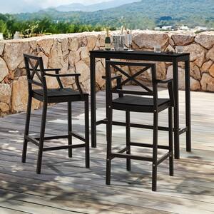 Humphrey 6 Piece 39 in Black Aluminum Outdoor Dining Set Pub Height Bar Table Plastic Top With Arms Bar Stool