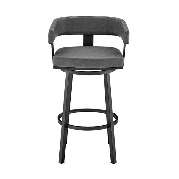 HomeRoots 38 in. Gray Faux Leather and Iron Swivel Low Back Bar Height Chair 2000476728 The