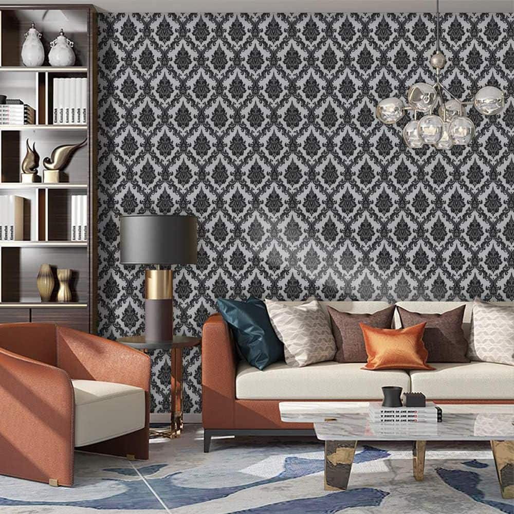 Black and Silver Damask Contact Paper...