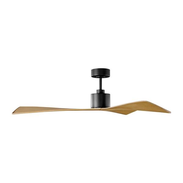 Generation Lighting - Fan Adler 52 in. Indoor/Outdoor Black Modern Standard Downrod Mount Ceiling Fan with Remote and Natural Honey Blades